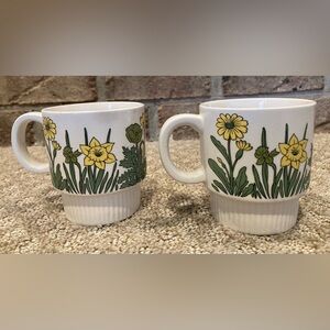 Mid-century Modern Floral Stoneware Mugs